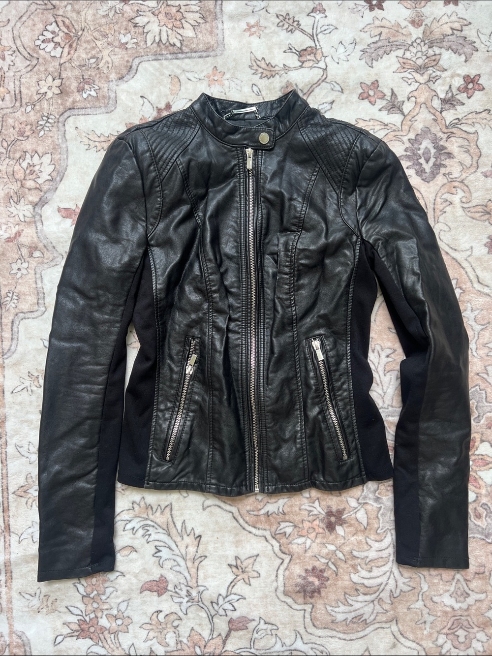 Express Black Faux Leather Moto Jacket with Zipper Details
